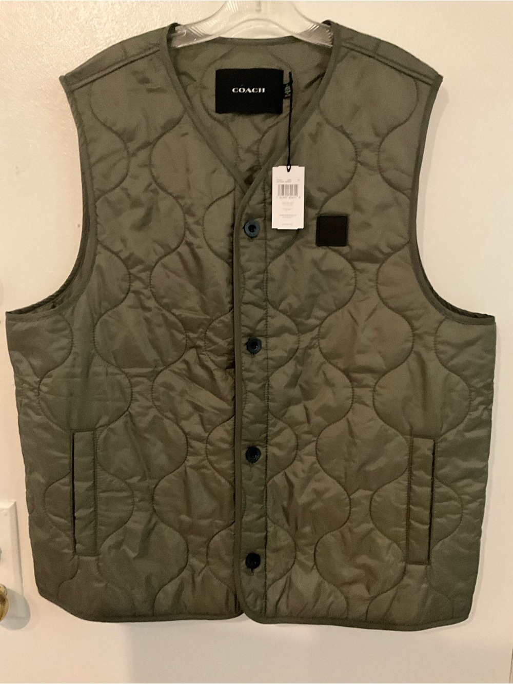 Coach Quilted Olive Vest with Button Front